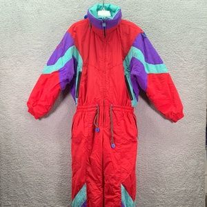 Vintage 80s 90s INSULATED SNOW SUIT Winter Ski Jacket Coat YOUTH Size 12/14 Red